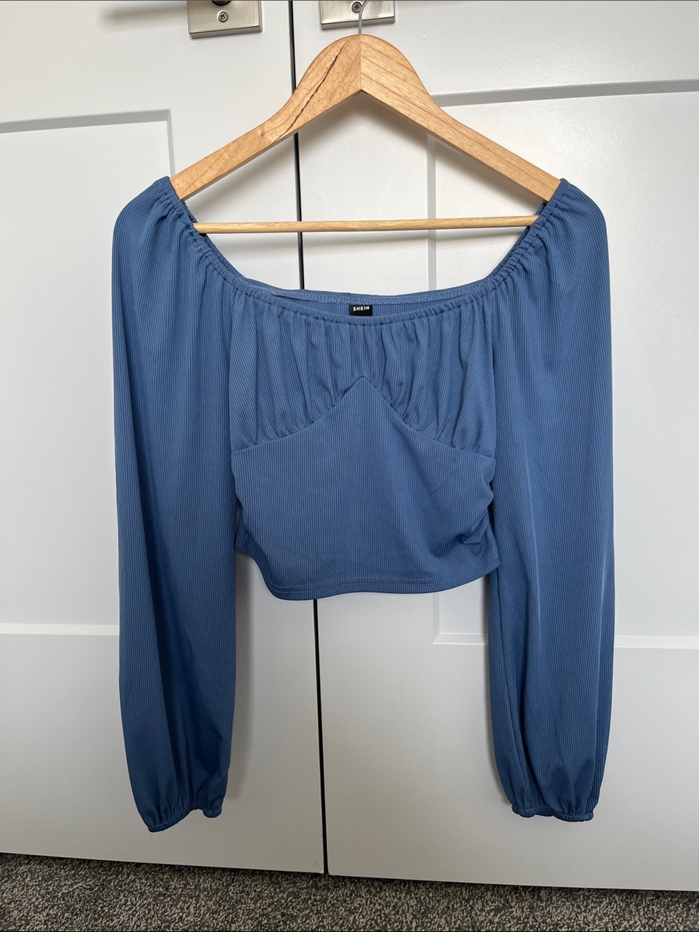 SHEIN Dusty Blue Off-Shoulder Long Sleeve Crop Top - Small